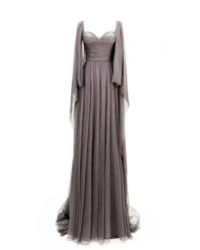 Gemy Maalouf Beaded Heart-neckline Dress - Long Dresses In Grey