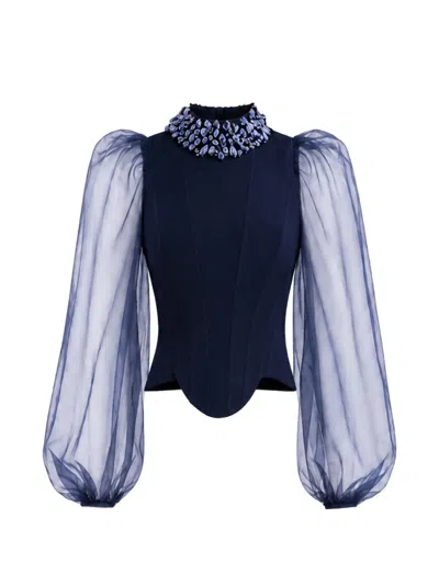 Gemy Maalouf 비즈 하이 넥 탑 In Blue