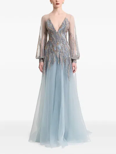 Gemy Maalouf Beaded Maxi Dress In Blue