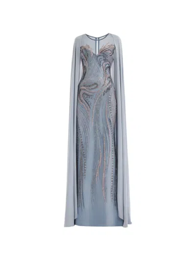 Gemy Maalouf Beaded Maxi Dress In Blue