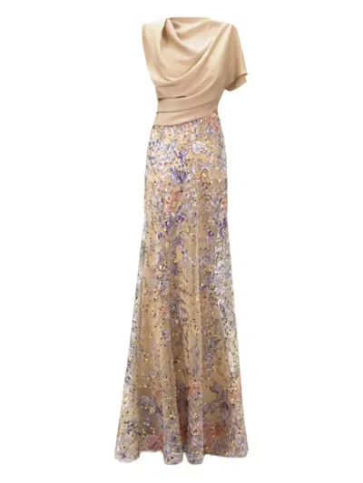 Gemy Maalouf Beaded Maxi Dress In Nude
