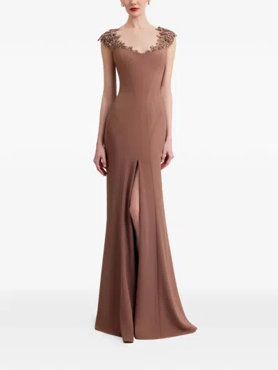 Gemy Maalouf Beaded-neckline Dress In Brown