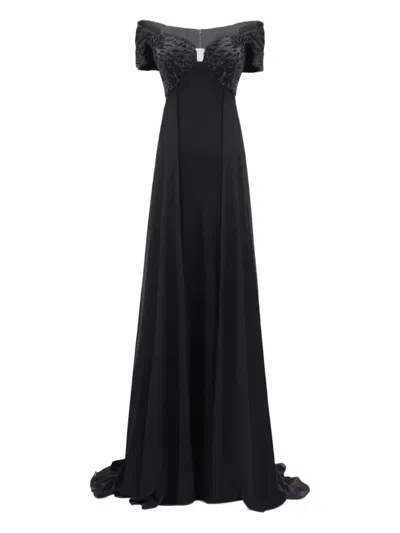 Gemy Maalouf Beaded Off-shoulders Dress In Black
