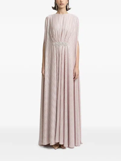Gemy Maalouf Beaded Pleated Maxi Kaftan In Neutral