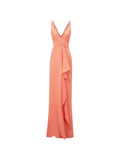 Gemy Maalouf Beaded Ruffled Gown In Pink