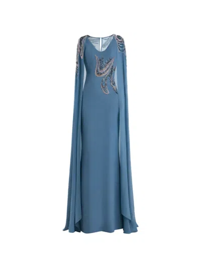 Gemy Maalouf Beaded Scoop-neck Maxi Dress In Blue