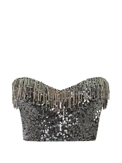 Gemy Maalouf Beaded Sequin-embellished Top In Gray