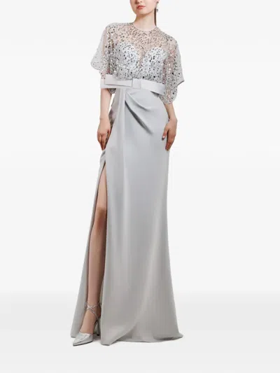 Gemy Maalouf Beaded Split Maxi Dress In Gray