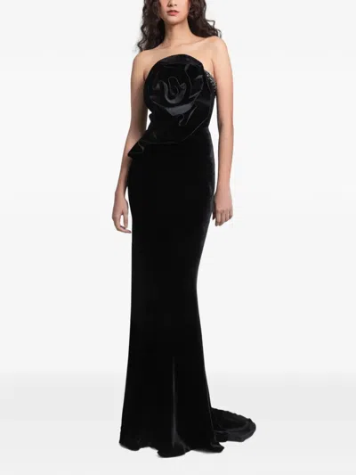 Gemy Maalouf Beaded Strapless Slim Maxi Dress In Black