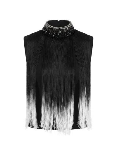 Gemy Maalouf Beaded Tassel-trim Top In Black