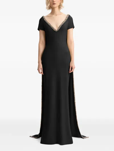 Gemy Maalouf Beaded V-neck Maxi Dress In Black
