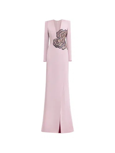 Gemy Maalouf Beaded V-neck Maxi Dress In Pink