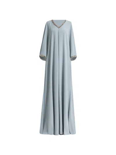 Gemy Maalouf Beaded V-neckline Maxi Kaftan In Gray