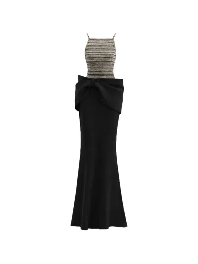Gemy Maalouf Beaded-bodice Bow-detail Maxi Dress In Purple
