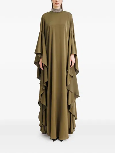 Gemy Maalouf Beaded-collar Ruffled Maxi Dress In Brown