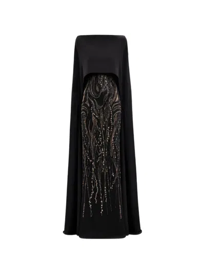 Gemy Maalouf Beaded-embellished Cape Maxi Dress In Black