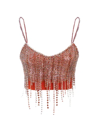 Gemy Maalouf Beaded-fringe Cropped Top In Red