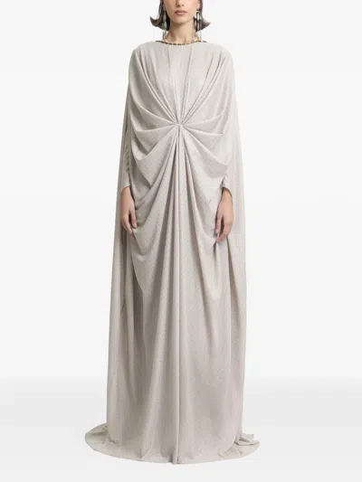 Gemy Maalouf Beaded-neckline Maxi Kaftan In Neutral