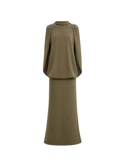Gemy Maalouf Beaded-shoulder High-neck Dress In Green
