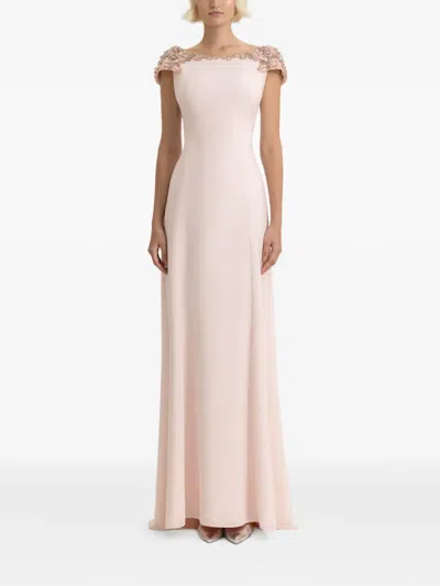 Gemy Maalouf Beaded-shoulder Maxi Dress In Pink
