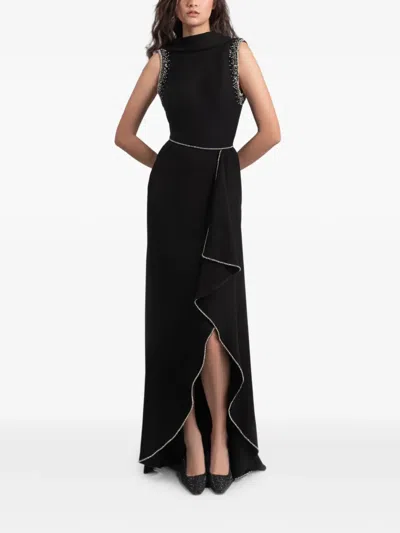 Gemy Maalouf Beaded-shoulders Asymmetric Dress In Black