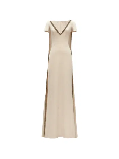 Gemy Maalouf Beaded-trim Cape-detail Dress In Neutral