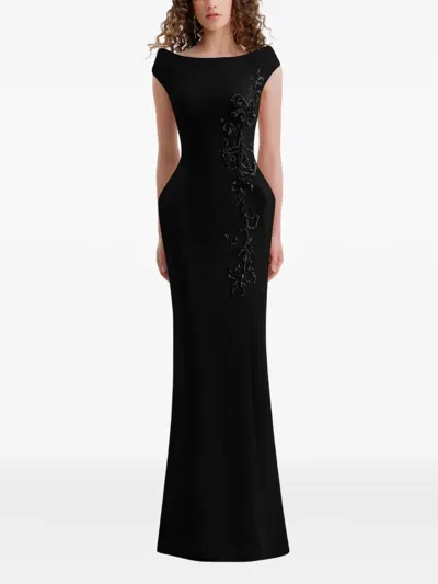 Gemy Maalouf Bead-embellished Floral-motif Dress In Black