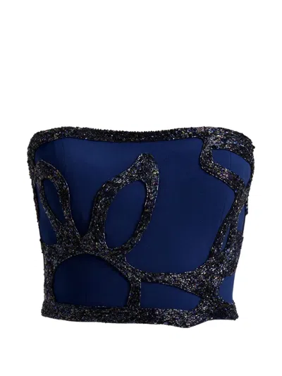 Gemy Maalouf Bead-embellished Strapless Top In Blue