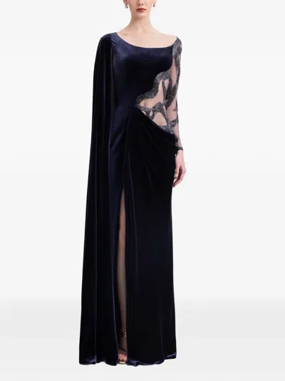 Gemy Maalouf Bead-embellished Velvet Dress In Blue