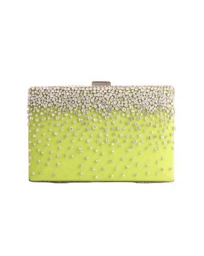Gemy Maalouf Bejeweled Lime Clutch - Clutches In Yellow