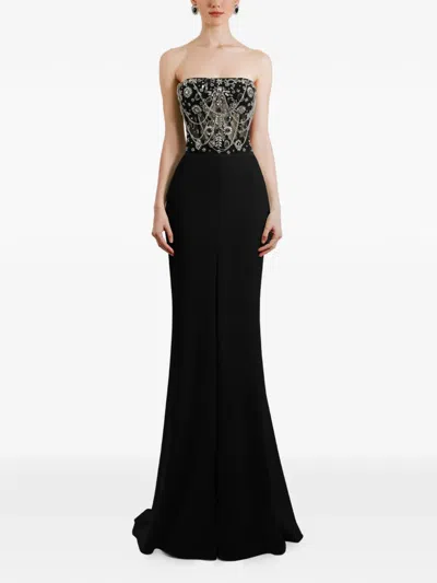 Gemy Maalouf Bejewelled Long Maxi Dress In Black