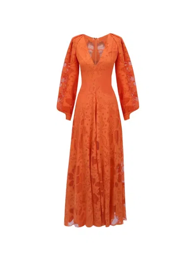 Gemy Maalouf Bishop-sleeves Draped Midi Dress In Orange