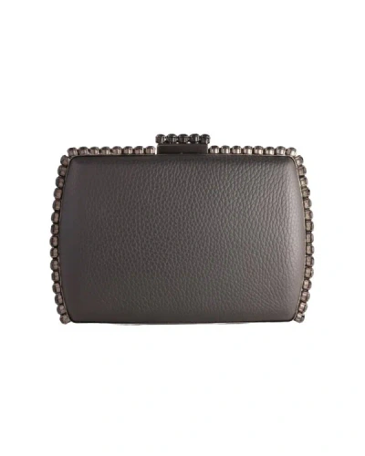 Gemy Maalouf Black Leather Clutch With Black Hardware - Clutches In Grey