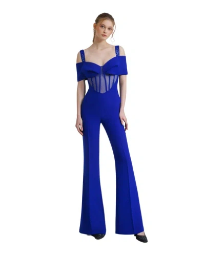 Gemy Maalouf Bow Design Flared Jumpsuit - Jumpsuits In Blue