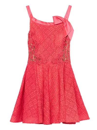 Gemy Maalouf Bow-embellished Lace Dress In Red
