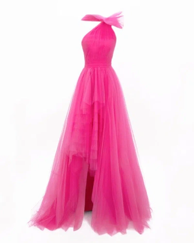 Gemy Maalouf Bow-like Pink Tulle Dress - Long Dresses