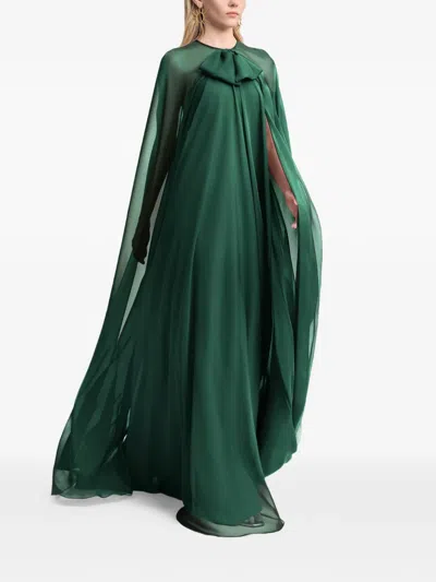 Gemy Maalouf Bow-detail Cape-sleeves Maxi Dress In Green