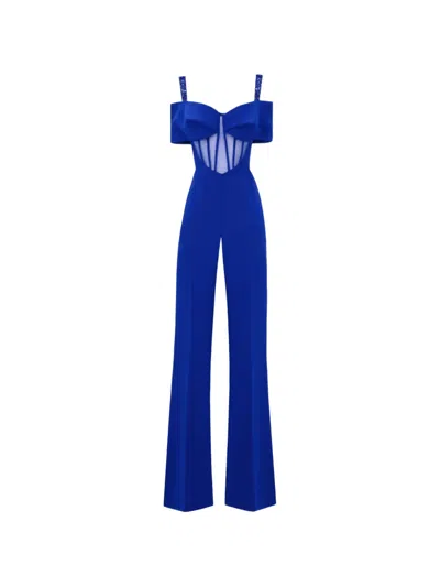 Gemy Maalouf Bow-detail Flared Jumpsuit In Blue