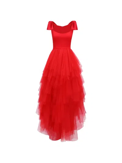 Gemy Maalouf Bow-detail Tiered Maxi Dress In Red