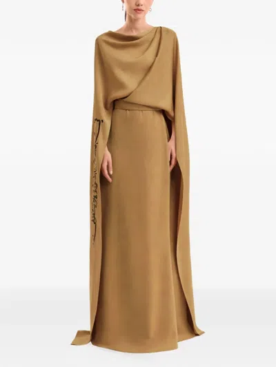 Gemy Maalouf Calligraphy Cowl-neck Maxi Dress In Brown