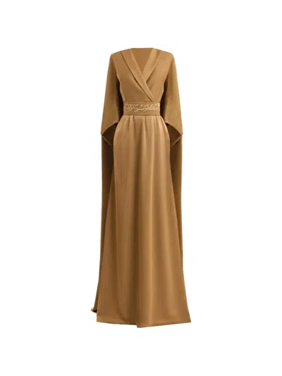 Gemy Maalouf Calligraphy-embroidered Kaftan Dress In Brown