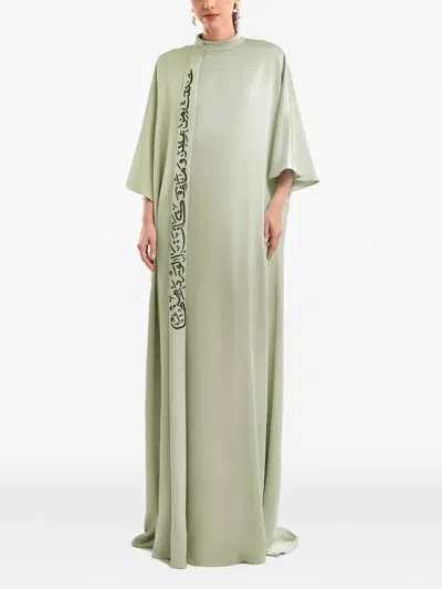 Gemy Maalouf Calligraphy Stand-collar Maxi Dress In Green