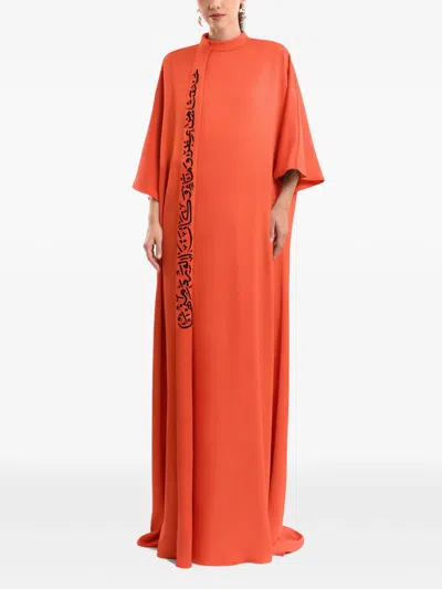 Gemy Maalouf Calligraphy Stand-collar Maxi Dress In Orange