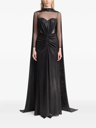 Gemy Maalouf Cape-overlay Maxi Dress In Black