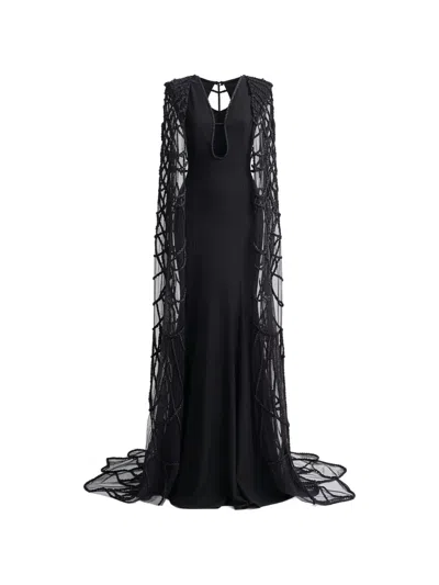 Gemy Maalouf Cape-detail Cut-out Gown In Black