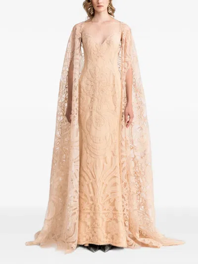 Gemy Maalouf Cape-detail Maxi Dress In Brown