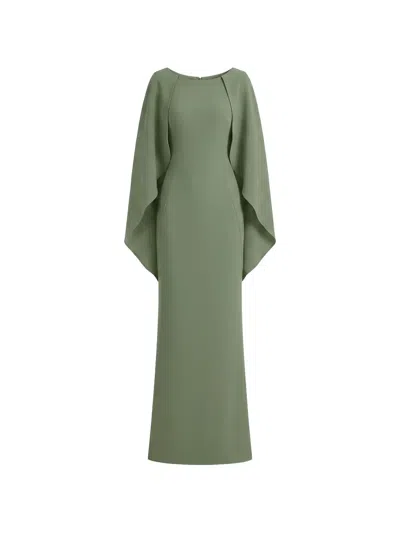 Gemy Maalouf Cape-sleeve Draped-back Dress In Green