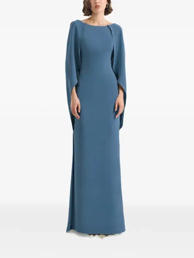 Gemy Maalouf Cape-sleeve High-neck Dress In Blue