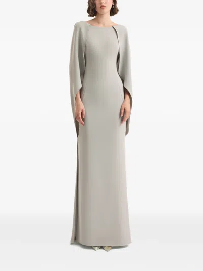 Gemy Maalouf Cape-sleeves High-neck Maxi Dress In Gray