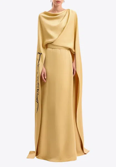 Gemy Maalouf Calligraphy-embroidered Layered Kaftan In Brown